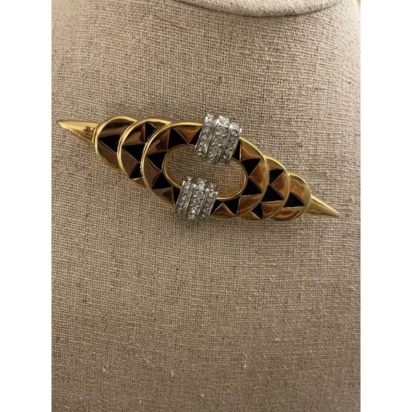 Vintage Pierre Balmain Lux Line Rhodium Plated Gold Broach Swarovski Crystal - Picture 3 of 5